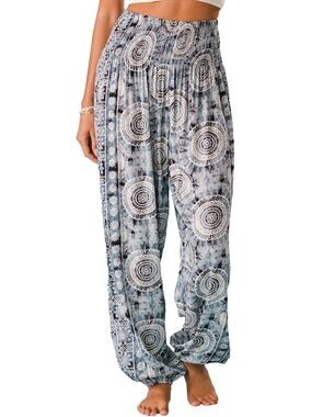 Lotus and Luna Bohemian watercolor mandela Harem Pants Blue one size